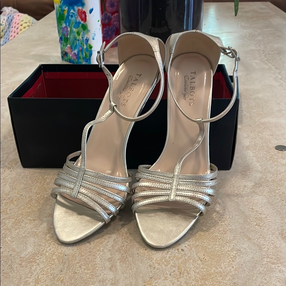 Talbots Silver Metallic Heels with Strappy Design